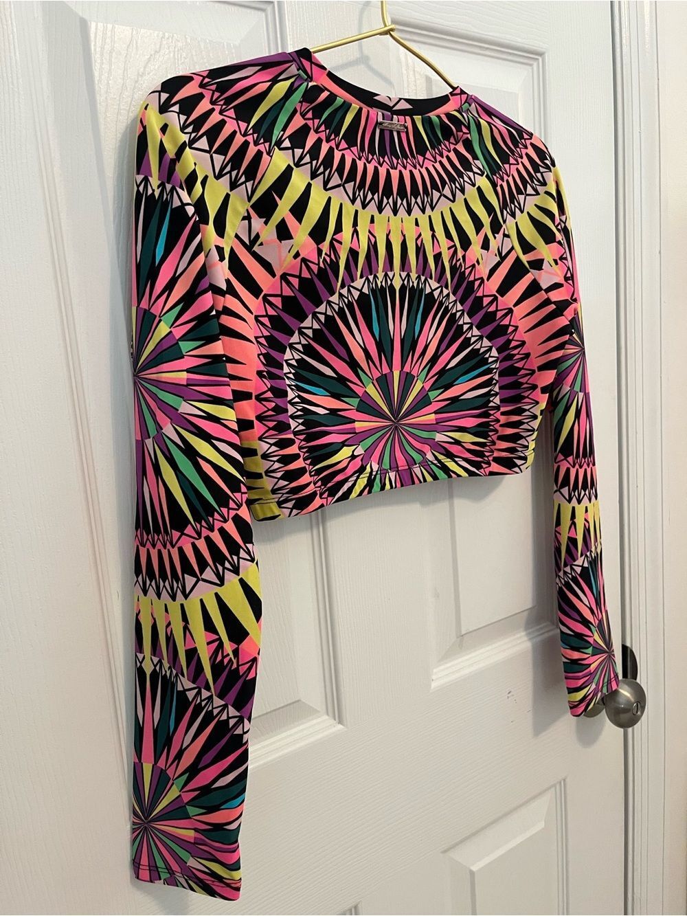 Mara Hoffman Swim Neon Geometric Long Sleeve Crop Rash Guard Top M - Picture 15 of 16